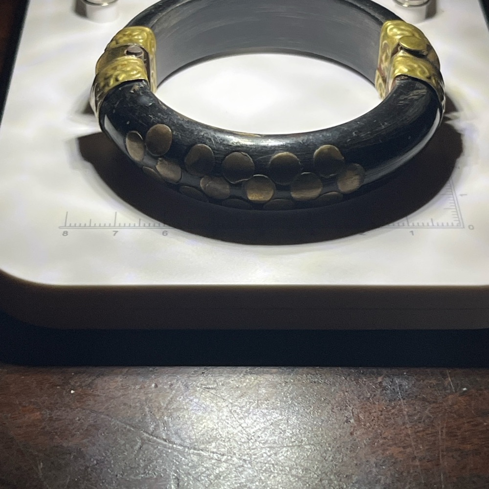 Vintage Carved Brass Inlay Hinged Tribal Bangle Bracele